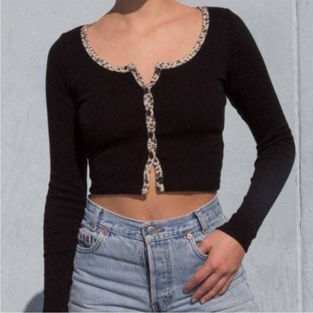 Brandy Melville Henley top with Leopard Trim